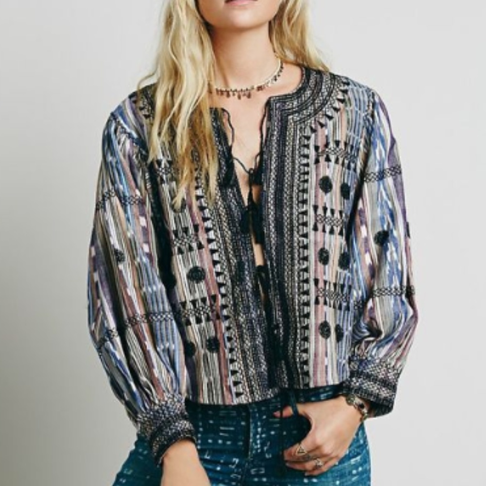 Free People Embroidered Batik Jacket